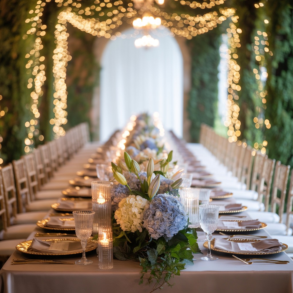 Elegant event decoration with centerpieces and table settings